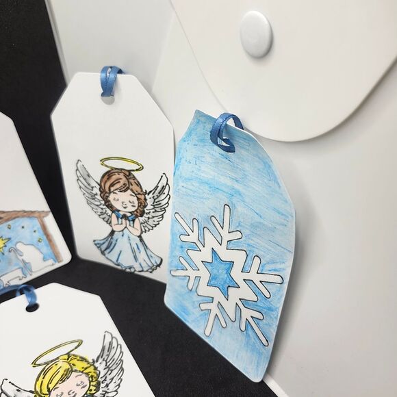 Hand Crafted Winter Christmas Gift Tags Thank You Cards Set of 12 - Picture 4 of 6